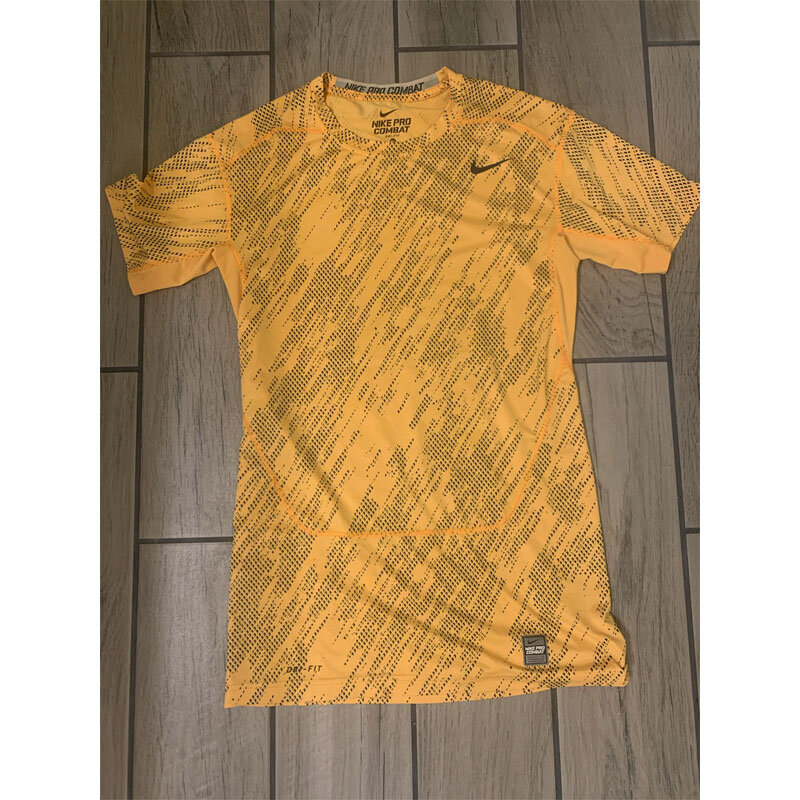 smerte spil mørke Nike Pro Combat Mens Yellow Black Dri Fit T- Shirt Size: XL Lot M119